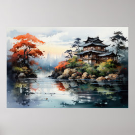 Japans Waterverf herfstmeer Poster