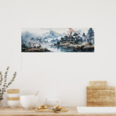 Japans Waterverf Landschap Bergmeer Poster (Keuken)