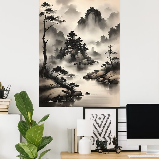 Japans Waterverf landschap Poster (Thuiskantoor)