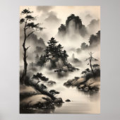 Japans Waterverf landschap Poster (Voorkant)