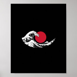 Japans Wave Restaurant Logo Red Circle Zwart Poster