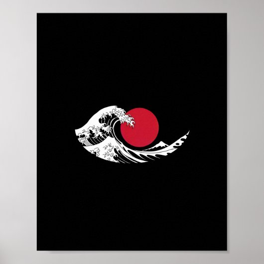 Japans Wave Restaurant Logo Red Circle Zwart Poster (Voorkant)