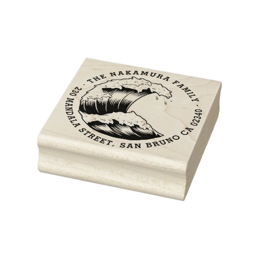 Japans Wave Ronde Familienaam Retouradres Rubberstempel (Stempel)