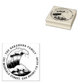 Japans Wave Ronde Familienaam Retouradres Rubberstempel (Gestempeld)
