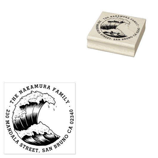 Japans Wave Ronde Familienaam Retouradres Rubberstempel (Gestempeld)