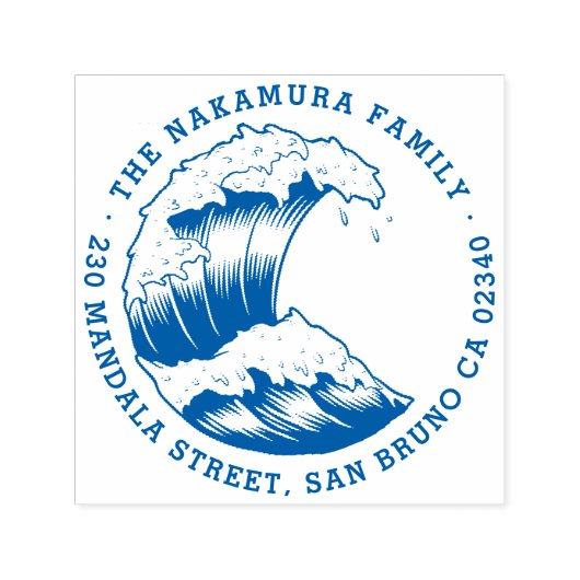 Japans Wave Ronde Familienaam Retouradres Zelfinktende Stempel (Design)
