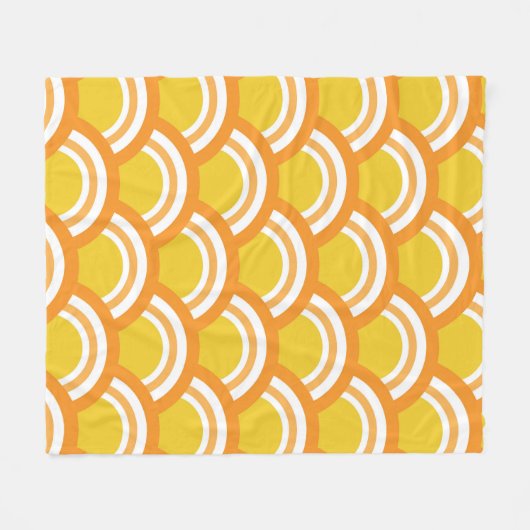 Japans Wave Seigaiha Patroon Geel Sinaasappel Fleece Deken (Voorkant (Horizontaal))