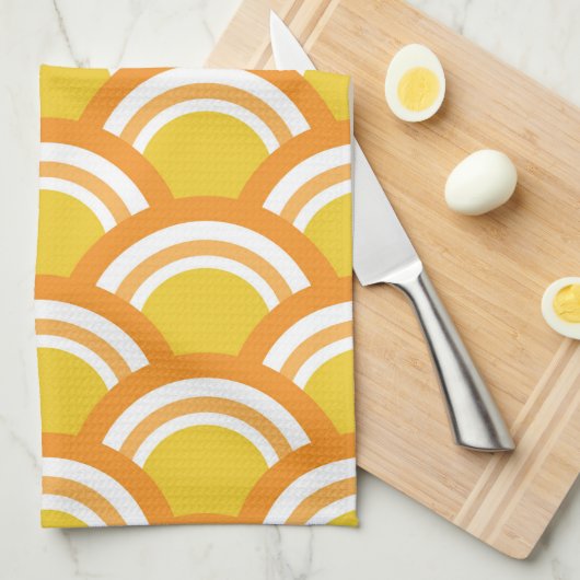 Japans Wave Seigaiha Patroon Geel Sinaasappel Theedoek (Quarter Fold)