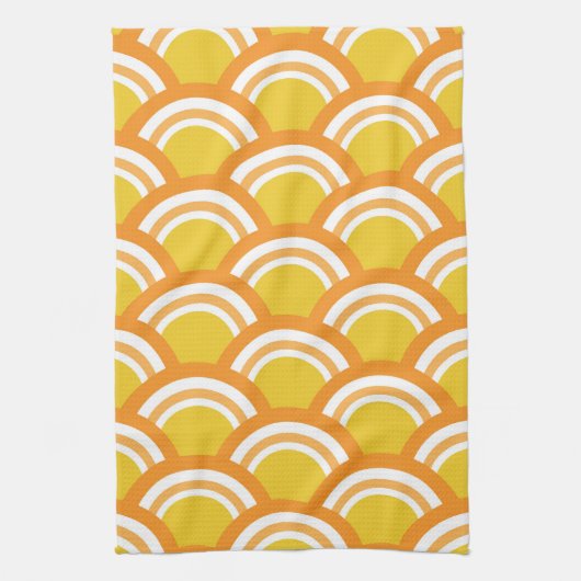 Japans Wave Seigaiha Patroon Geel Sinaasappel Theedoek (Verticaal)