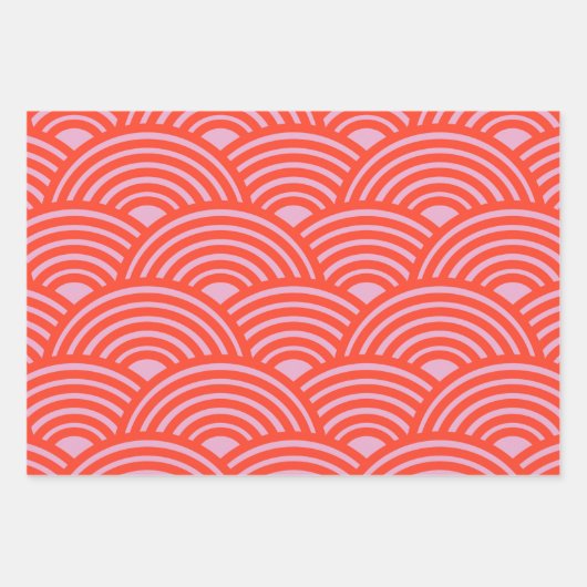 Japans Wave Seigaiha Pattern Roze Rood Inpakpapier Vel (Voorkant 2)