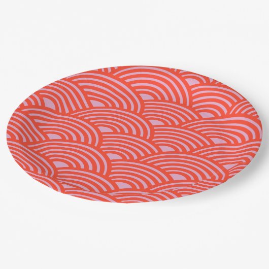 Japans Wave Seigaiha Pattern Roze Rood Papieren Bordje (Gekanteld)
