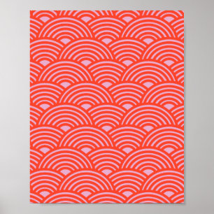 Japans Wave Seigaiha Pattern Roze Rood Poster