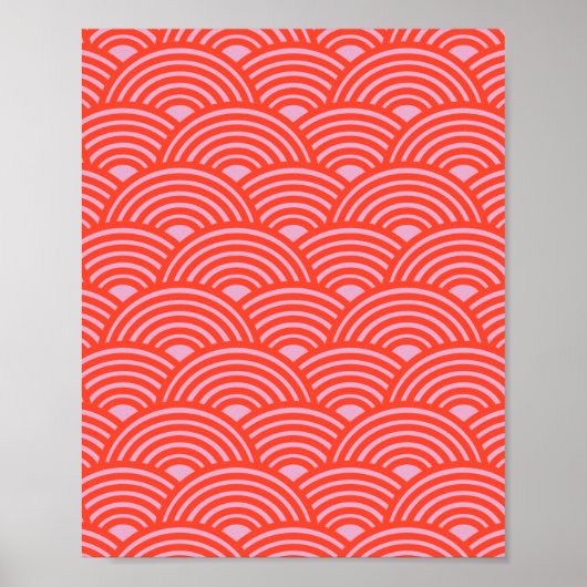 Japans Wave Seigaiha Pattern Roze Rood Poster (Voorkant)