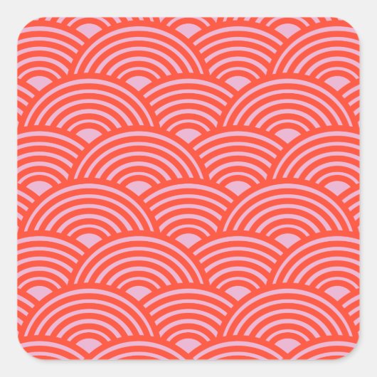 Japans Wave Seigaiha Pattern Roze Rood Vierkante Sticker (Voorkant)