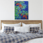  Japans weefsel - bessen en bladeren Canvas Afdruk (Insitu (Slaapkamer))