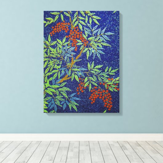  Japans weefsel - bessen en bladeren Canvas Afdruk (Insitu (Houten vloer))