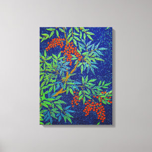  Japans weefsel - bessen en bladeren Canvas Afdruk