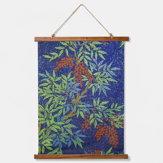 Japans weefsel - bessen en bladeren Hangend Wandkleed (Voorkant)
