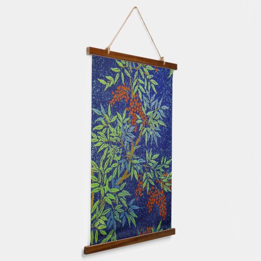 Japans weefsel - bessen en bladeren Hangend Wandkleed (Gebogen)