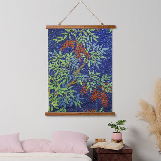 Japans weefsel - bessen en bladeren Hangend Wandkleed (Slaapkamer)