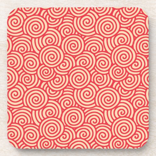 Japans wervelpatroon - koraal sinaasappel drankjes onderzetter (Voorkant)