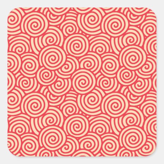 Japans wervelpatroon - koraal sinaasappel vierkante sticker (Voorkant)