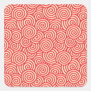Japans wervelpatroon - koraal sinaasappel vierkante sticker