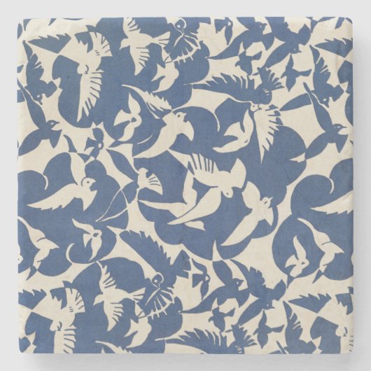 Japans wit en blauw vogeldecoratief Stenen Onderzetter (Voorkant)