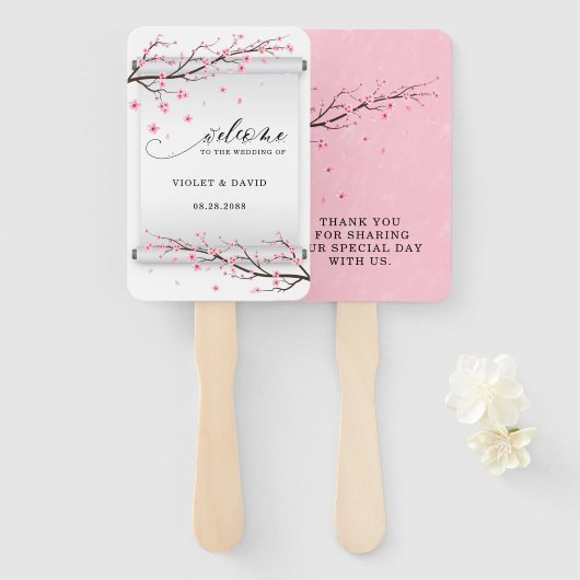 Japans Witte Rol Cherry Blossom Tree Wedding Handwaaier (Voorkant en achterkant)