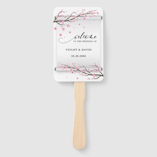 Japans Witte Rol Cherry Blossom Tree Wedding Handwaaier (Voorkant)
