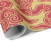 Japans wolkenpatroon rood goud cadeaupapier (Rol Hoek)