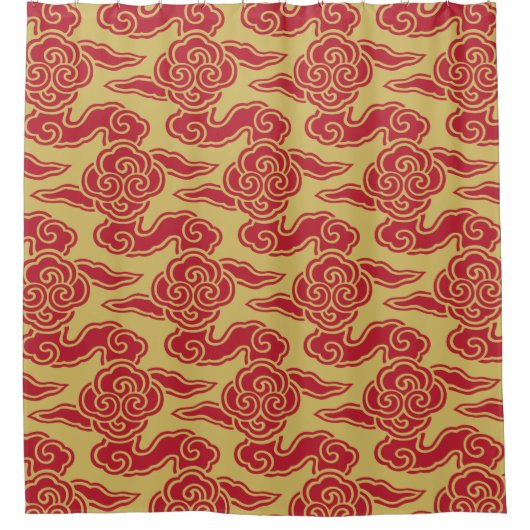 Japans wolkenpatroon rood goud douchegordijn (Voorkant)