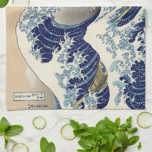 Japans Woodblock: Big Wave van Kanagawa Theedoek (Gevouwen)