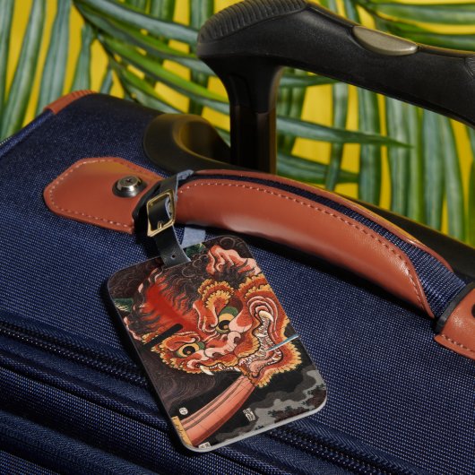 Japans  Woodblock Oni King Shutendoji Bagagelabel (Voorkant Insitu 1)