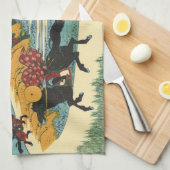 Japans Woodblock print Samurai Horse Chase Theedoek (Quarter Fold)
