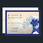 Japans Woodblock print Wedding Invitations Kaart<br><div class="desc">De Great Wave Off Kanagawa is de beroemdste houtblokafdruk van de Japanse kunstenaar Hokusai. Oorspronkelijk gepubliceerd in de jaren dertig, is het een van de bekendste Japanse kunstwerken ter wereld. De druk - gewijzigd en bebouwd in deze trouwuitnodiging - shows een reusachtige golf die over de ver weg (niet afgebeeld)...</div>