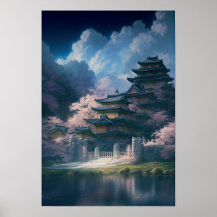 Japans Wooden Castle bij Calm Lake Poster