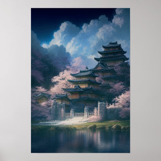 Japans Wooden Castle bij Calm Lake Poster (Voorkant)