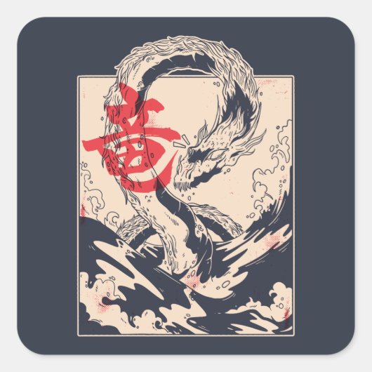 Japans Zee Dragon Vierkante Sticker (Voorkant)