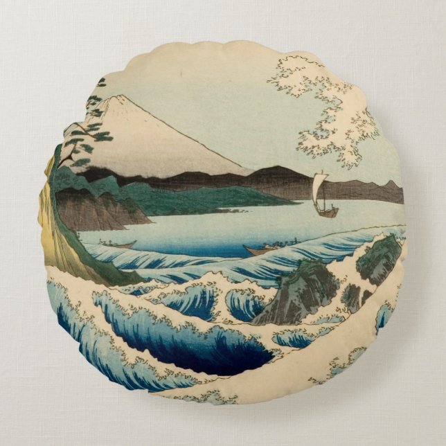 Japans Zee van Satta Hiroshige Art Rond Kussen (Voorkant)