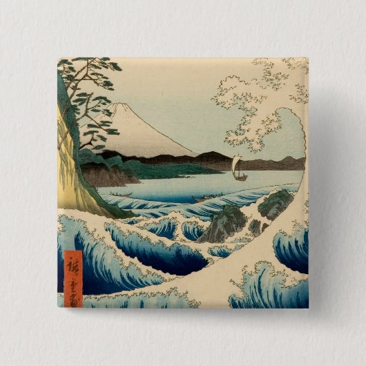Japans Zee van Satta Hiroshige Art Vierkante Button 5,1 Cm (Voorkant)