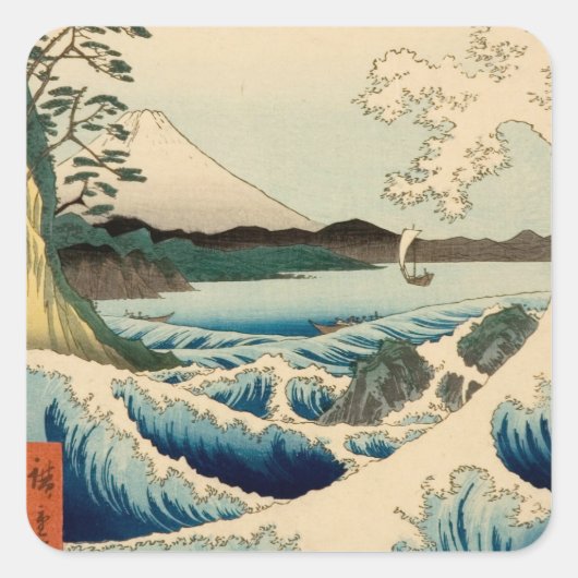 Japans Zee van Satta Hiroshige Art Vierkante Sticker (Voorkant)
