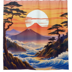 Japans zonsopgang zonsondergang landschap douchegordijn