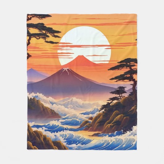 Japans zonsopgang zonsondergang landschap fleece deken (Voorkant)