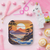 Japans zonsopgang zonsondergang landschap papieren bordje (Feest)