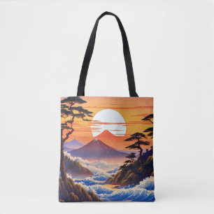 Japans zonsopgang zonsondergang landschap tote bag