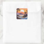 Japans zonsopgang zonsondergang landschap vierkante sticker (Tas)