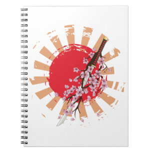 Japans zwaard katana met sakura bloemen notitieboek