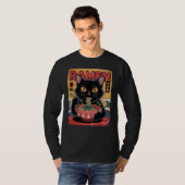  Japans Zwart Cat Ramen T-shirt (Voorkant volledig)