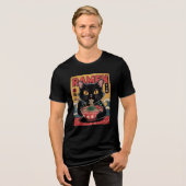 Japans Zwart Cat Ramen T-shirt (Voorkant volledig)